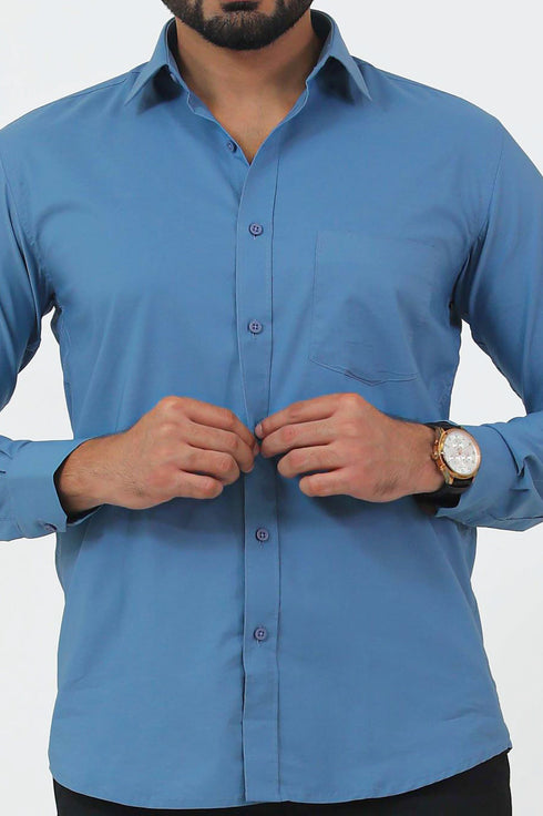 Veshbhoshaa Bluebird Men'S Blue Cotton Lycra Formal Shirt